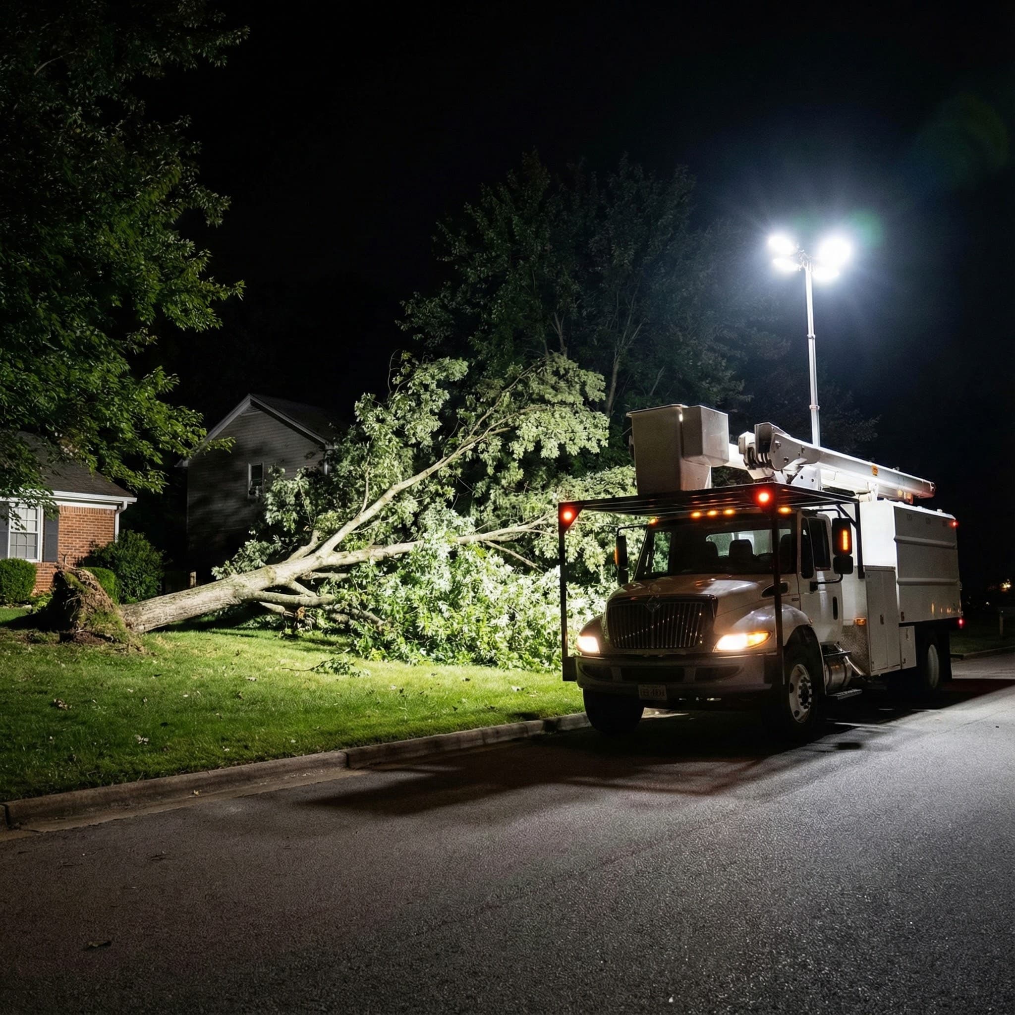 Storm damaged tree on house in Tyler